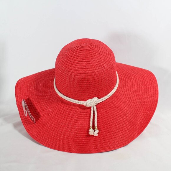 NWT Women\'s Large Red Coral Floppy Hat with Cream Braided Trim and Gold Beads main image 7